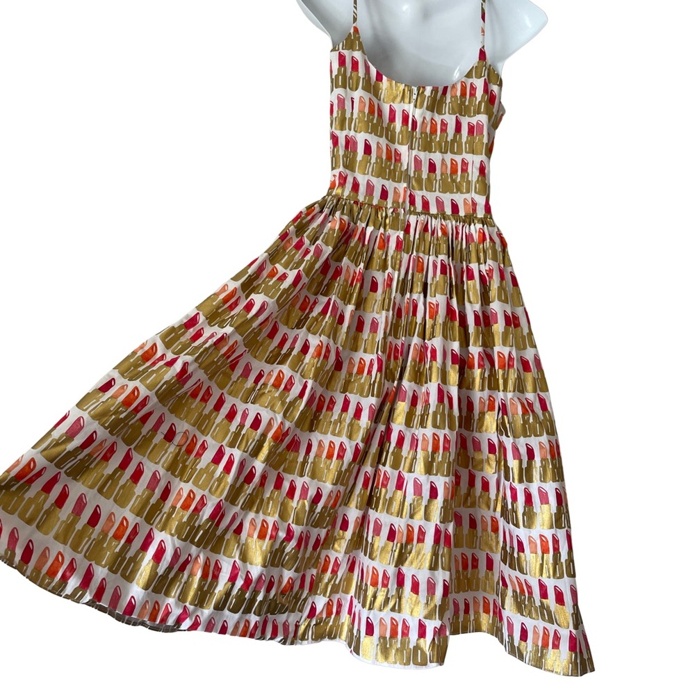 Bernie Dexter XS Pin-Up Retro Style Dress with Pockets Gold & White Lipstick - Picture 5 of 7